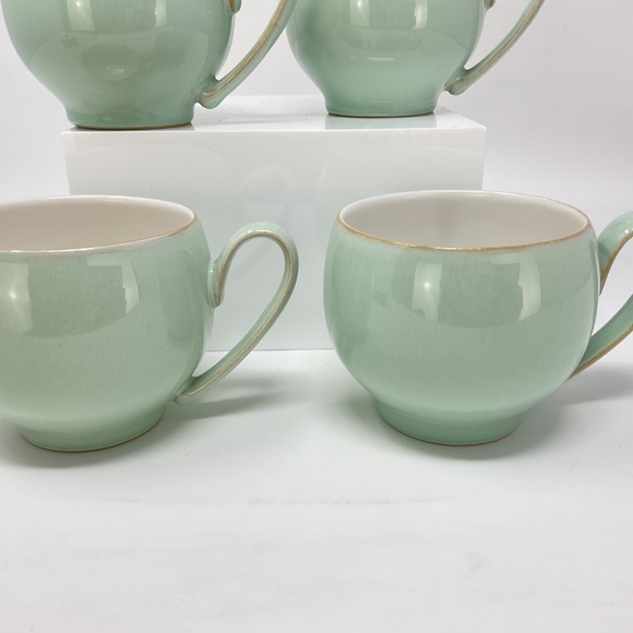 4 Denby Pure Green (retired) Stoneware Coffee Mugs - Picture 2 of 5